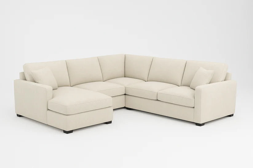 Kingston L-Shape Sectional Sofa Cream Beige – Modern Fabric Corner Sofa | UK