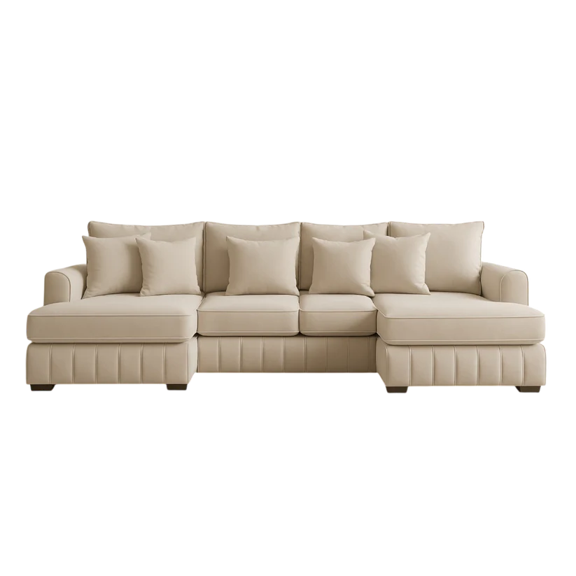 Lilly U-Shaped Corner Sofa Light Cream – Large Modern Fabric U-Shape Sofa | UK