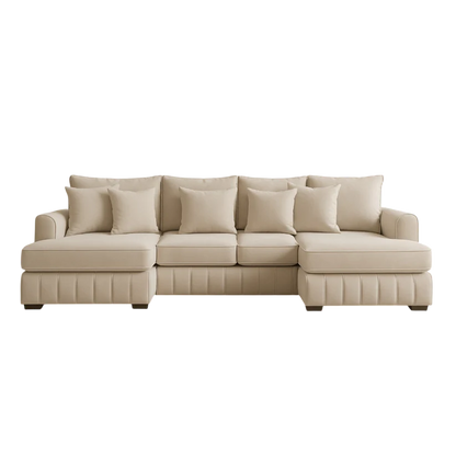 Lilly U-Shaped Corner Sofa Light Cream – Large Modern Fabric U-Shape Sofa | UK