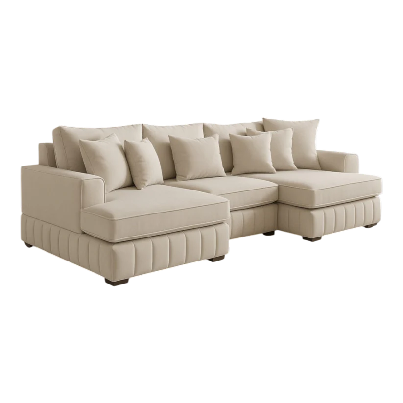 Lilly U-Shaped Corner Sofa Light Cream – Large Modern Fabric U-Shape Sofa | UK