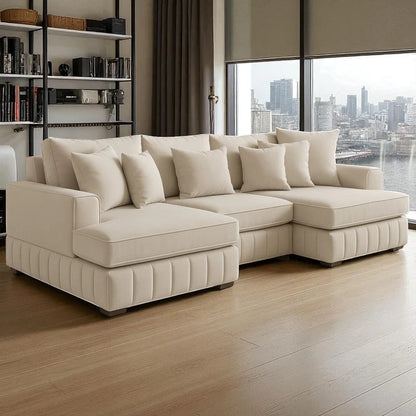 Lilly U-Shaped Corner Sofa Light Cream – Large Modern Fabric U-Shape Sofa | UK