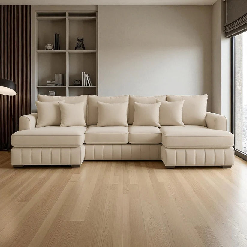 Lilly U-Shaped Corner Sofa Light Cream – Large Modern Fabric U-Shape Sofa | UK